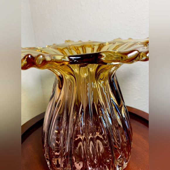 VASE Mouth Blown Amber Vase Italian Murano - Picture 7 of 17